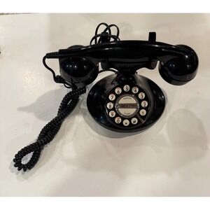 Retro style black  Corded Landline Phone Rotary Look Push Button